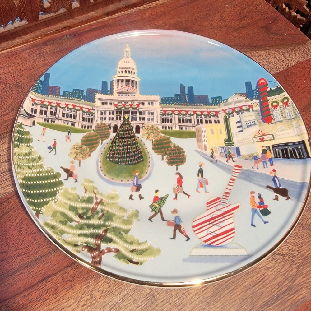 NWT Anthropologie Holiday In The City Stoneware Dessert Plate 8.25" Austin
